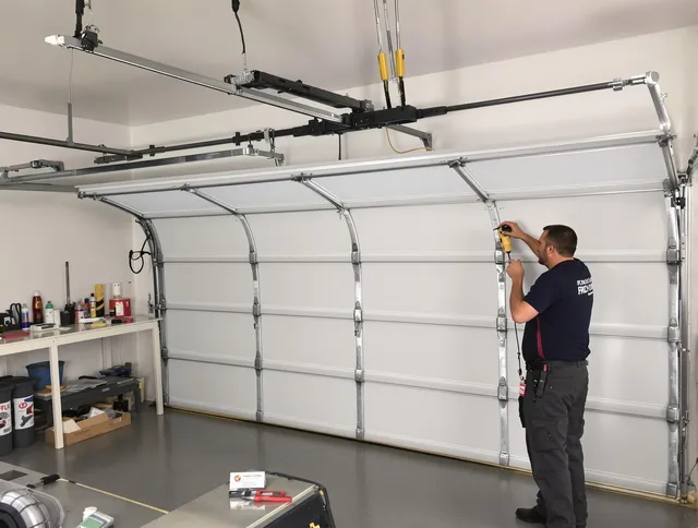 Norton Garage Door Repair certified technician performing overhead door system repair in Norton